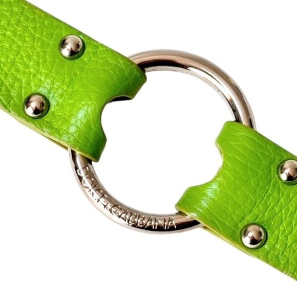 VTG Y2K Authentic Dolce & Gabbana Leather Belt 95-38 Green Rhinestones Rings main image 9
